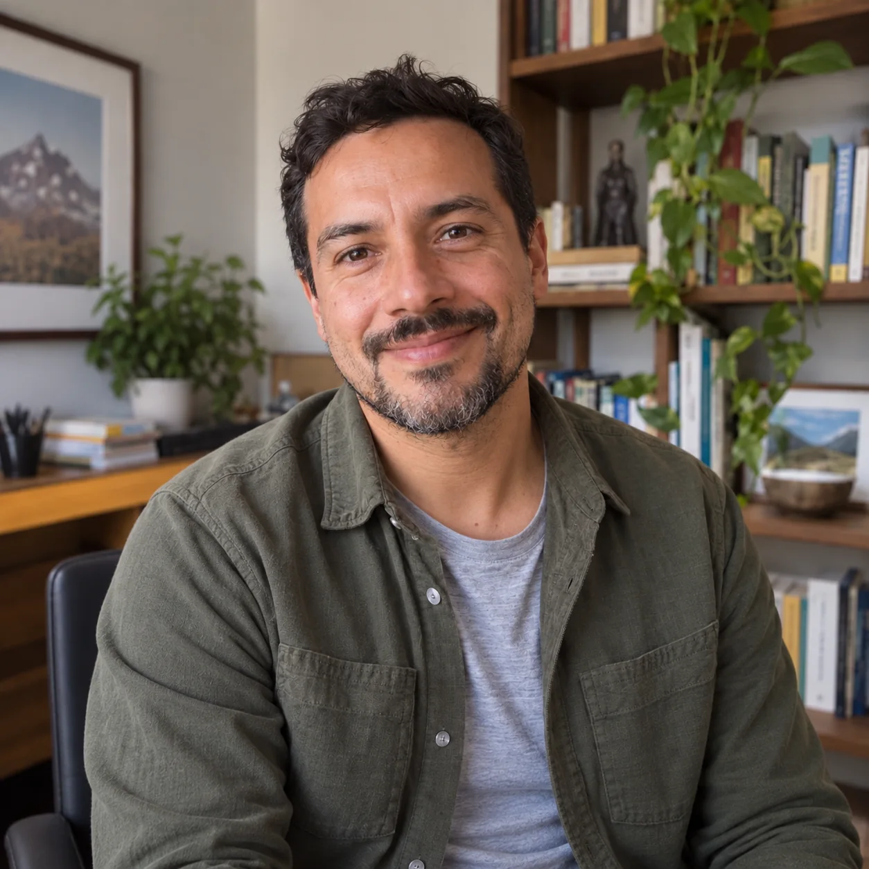 Javier en su espacio de trabajo